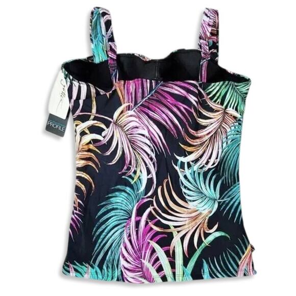 New Profile by Gottex Women's Plus Tropical Print Swim Tankini Top - Picture 3 of 6